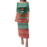 Bangladesh Christmas Family Matching Puletasi and Hawaiian Shirt with Black-Capped Bird Gift Stack and Green Red Snowflake Pattern - Wonder Print Shop