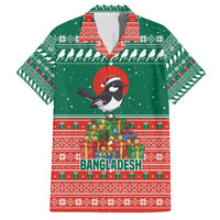 Bangladesh Christmas Family Matching Short Sleeve Bodycon Dress and Hawaiian Shirt with Black-Capped Bird Gift Stack and Green Red Snowflake Pattern - Wonder Print Shop