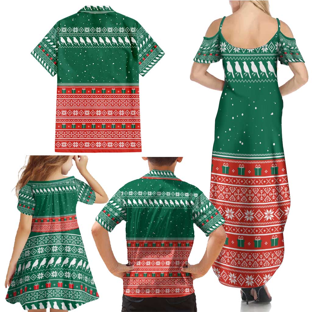 Bangladesh Christmas Family Matching Summer Maxi Dress and Hawaiian Shirt with Black-Capped Bird Gift Stack and Green Red Snowflake Pattern - Wonder Print Shop