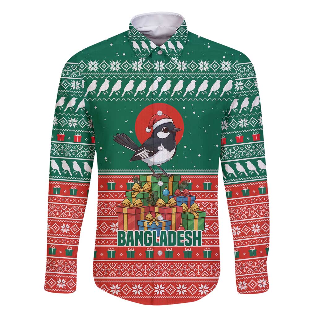 Bangladesh Christmas Family Matching Summer Maxi Dress and Hawaiian Shirt with Black-Capped Bird Gift Stack and Green Red Snowflake Pattern - Wonder Print Shop