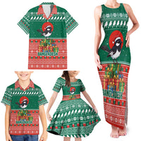 Bangladesh Christmas Family Matching Tank Maxi Dress and Hawaiian Shirt with Black-Capped Bird Gift Stack and Green Red Snowflake Pattern - Wonder Print Shop