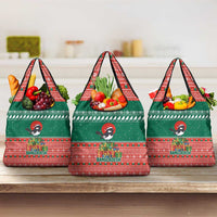 Bangladesh Christmas Grocery Bag with Black-Capped Bird Gift Stack and Green Red Snowflake Pattern - Wonder Print Shop