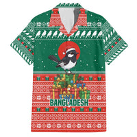 Bangladesh Christmas Hawaiian Shirt with Black-Capped Bird Gift Stack and Green Red Snowflake Pattern - Wonder Print Shop