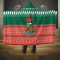 Bangladesh Christmas Hooded Blanket with Black-Capped Bird Gift Stack and Green Red Snowflake Pattern - Wonder Print Shop