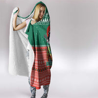 Bangladesh Christmas Hooded Blanket with Black-Capped Bird Gift Stack and Green Red Snowflake Pattern - Wonder Print Shop