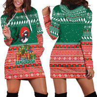 Bangladesh Christmas Hoodie Dress with Black-Capped Bird Gift Stack and Green Red Snowflake Pattern - Wonder Print Shop