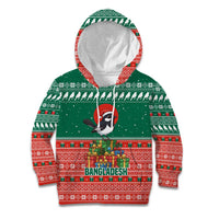 Bangladesh Christmas Kid Hoodie with Black-Capped Bird Gift Stack and Green Red Snowflake Pattern - Wonder Print Shop