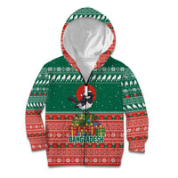 Bangladesh Christmas Kid Hoodie with Black-Capped Bird Gift Stack and Green Red Snowflake Pattern - Wonder Print Shop