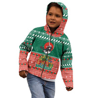 Bangladesh Christmas Kid Hoodie with Black-Capped Bird Gift Stack and Green Red Snowflake Pattern - Wonder Print Shop