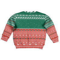 Bangladesh Christmas Kid Ugly Christmas Sweater with Black-Capped Bird Gift Stack and Green Red Snowflake Pattern - Wonder Print Shop