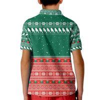Bangladesh Christmas Kid Polo Shirt with Black-Capped Bird Gift Stack and Green Red Snowflake Pattern - Wonder Print Shop