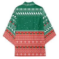 Bangladesh Christmas Kimono with Black-Capped Bird Gift Stack and Green Red Snowflake Pattern - Wonder Print Shop