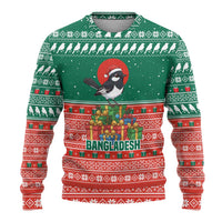 Bangladesh Christmas Ugly Christmas Sweater with Black-Capped Bird Gift Stack and Green Red Snowflake Pattern - Wonder Print Shop