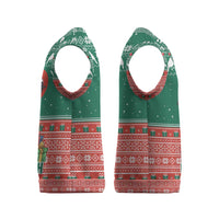 Bangladesh Christmas Knitted V-Neck Vest with Black-Capped Bird Gift Stack and Green Red Snowflake Pattern - Wonder Print Shop