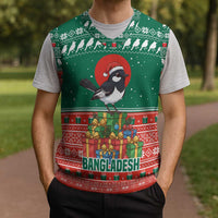 Bangladesh Christmas Knitted V-Neck Vest with Black-Capped Bird Gift Stack and Green Red Snowflake Pattern - Wonder Print Shop