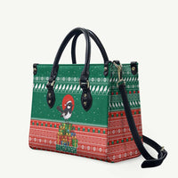 Bangladesh Christmas Leather Bag with Black-Capped Bird Gift Stack and Green Red Snowflake Pattern - Wonder Print Shop