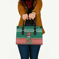 Bangladesh Christmas Leather Bag with Black-Capped Bird Gift Stack and Green Red Snowflake Pattern - Wonder Print Shop