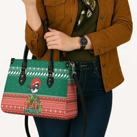Bangladesh Christmas Leather Bag with Black-Capped Bird Gift Stack and Green Red Snowflake Pattern - Wonder Print Shop