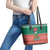Bangladesh Christmas Leather Tote Bag with Black-Capped Bird Gift Stack and Green Red Snowflake Pattern - Wonder Print Shop
