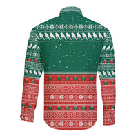 Bangladesh Christmas Long Sleeve Button Shirt with Black-Capped Bird Gift Stack and Green Red Snowflake Pattern - Wonder Print Shop