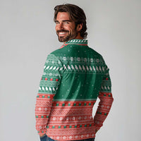 Bangladesh Christmas Long Sleeve Polo Shirt with Black-Capped Bird Gift Stack and Green Red Snowflake Pattern - Wonder Print Shop