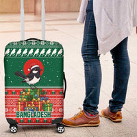 Bangladesh Christmas Luggage Cover with Black-Capped Bird Gift Stack and Green Red Snowflake Pattern - Wonder Print Shop