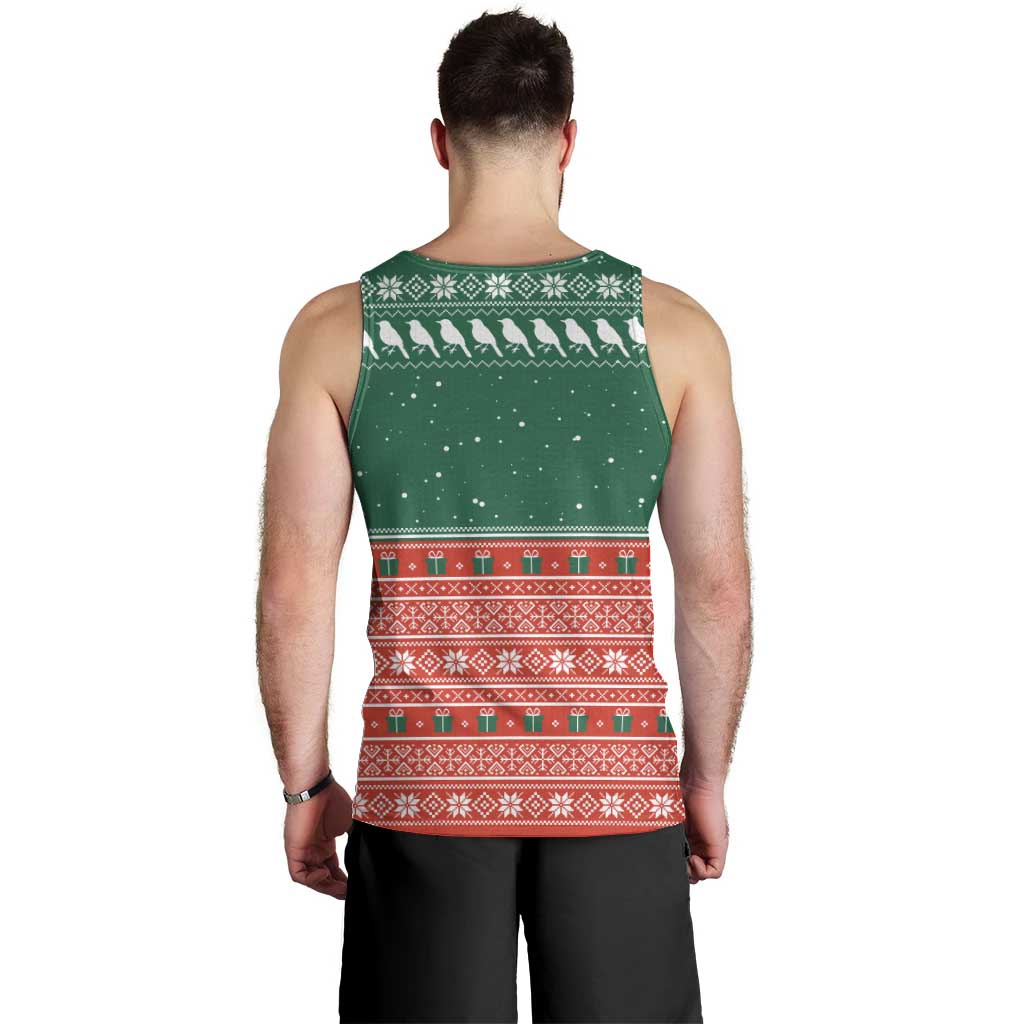Bangladesh Christmas Men Tank Top with Black-Capped Bird Gift Stack and Green Red Snowflake Pattern - Wonder Print Shop