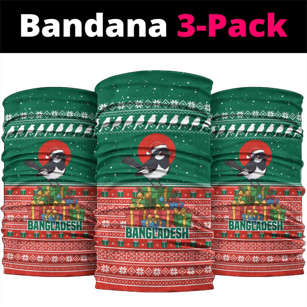 Bangladesh Christmas Neck Gaiter with Black-Capped Bird Gift Stack and Green Red Snowflake Pattern - Wonder Print Shop