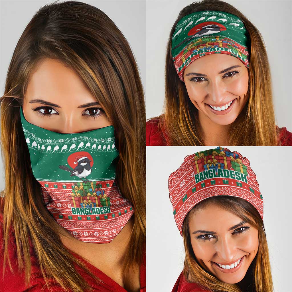 Bangladesh Christmas Neck Gaiter with Black-Capped Bird Gift Stack and Green Red Snowflake Pattern - Wonder Print Shop