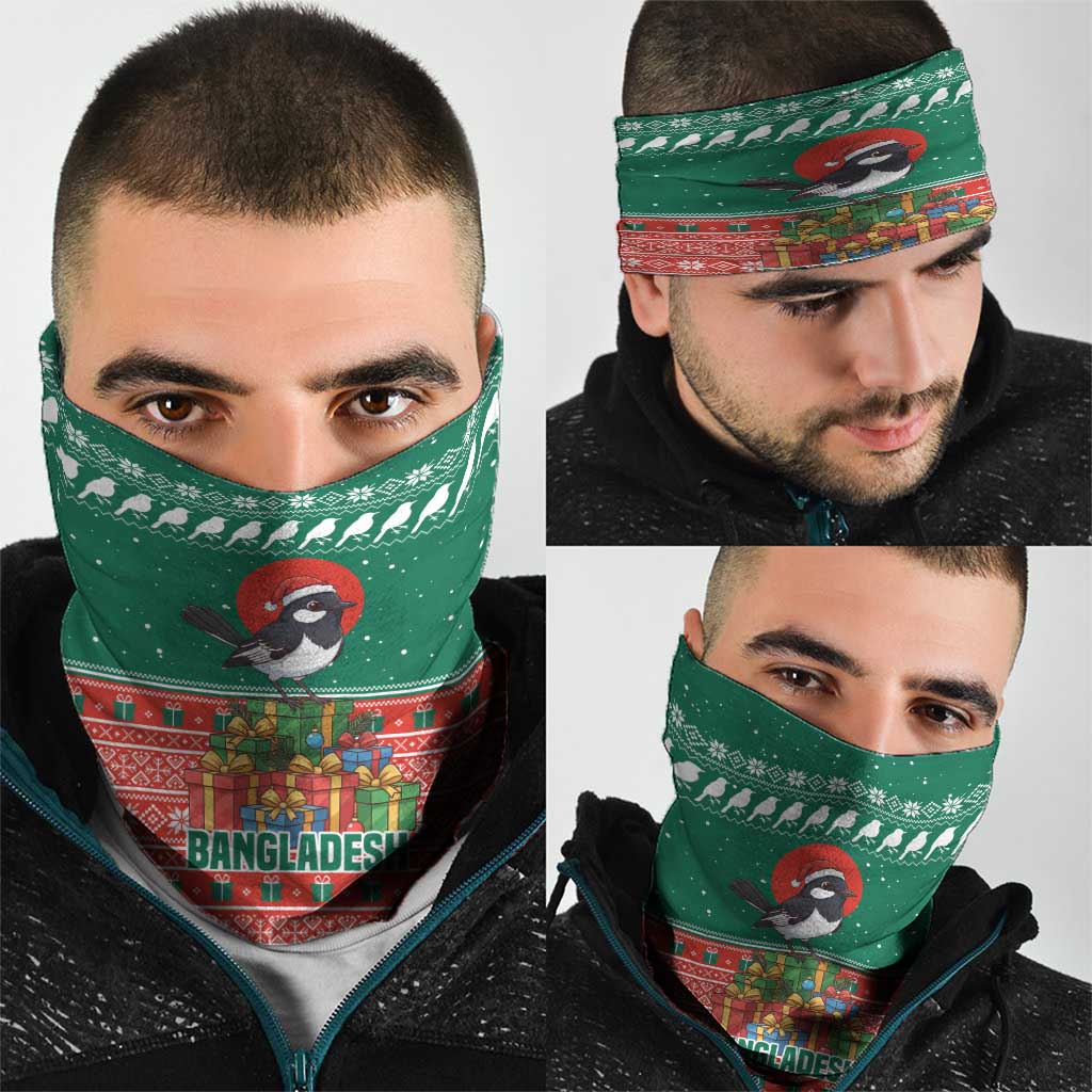 Bangladesh Christmas Neck Gaiter with Black-Capped Bird Gift Stack and Green Red Snowflake Pattern - Wonder Print Shop