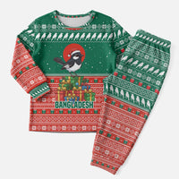 Bangladesh Christmas Pajama Set with Black-Capped Bird Gift Stack and Green Red Snowflake Pattern - Wonder Print Shop