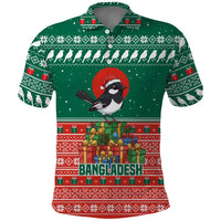 Bangladesh Christmas Polo Shirt with Black-Capped Bird Gift Stack and Green Red Snowflake Pattern - Wonder Print Shop