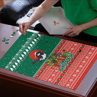 Bangladesh Christmas Puzzle with Black-Capped Bird Gift Stack and Green Red Snowflake Pattern - Wonder Print Shop