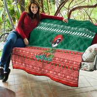 Bangladesh Christmas Quilt with Black-Capped Bird Gift Stack and Green Red Snowflake Pattern - Wonder Print Shop