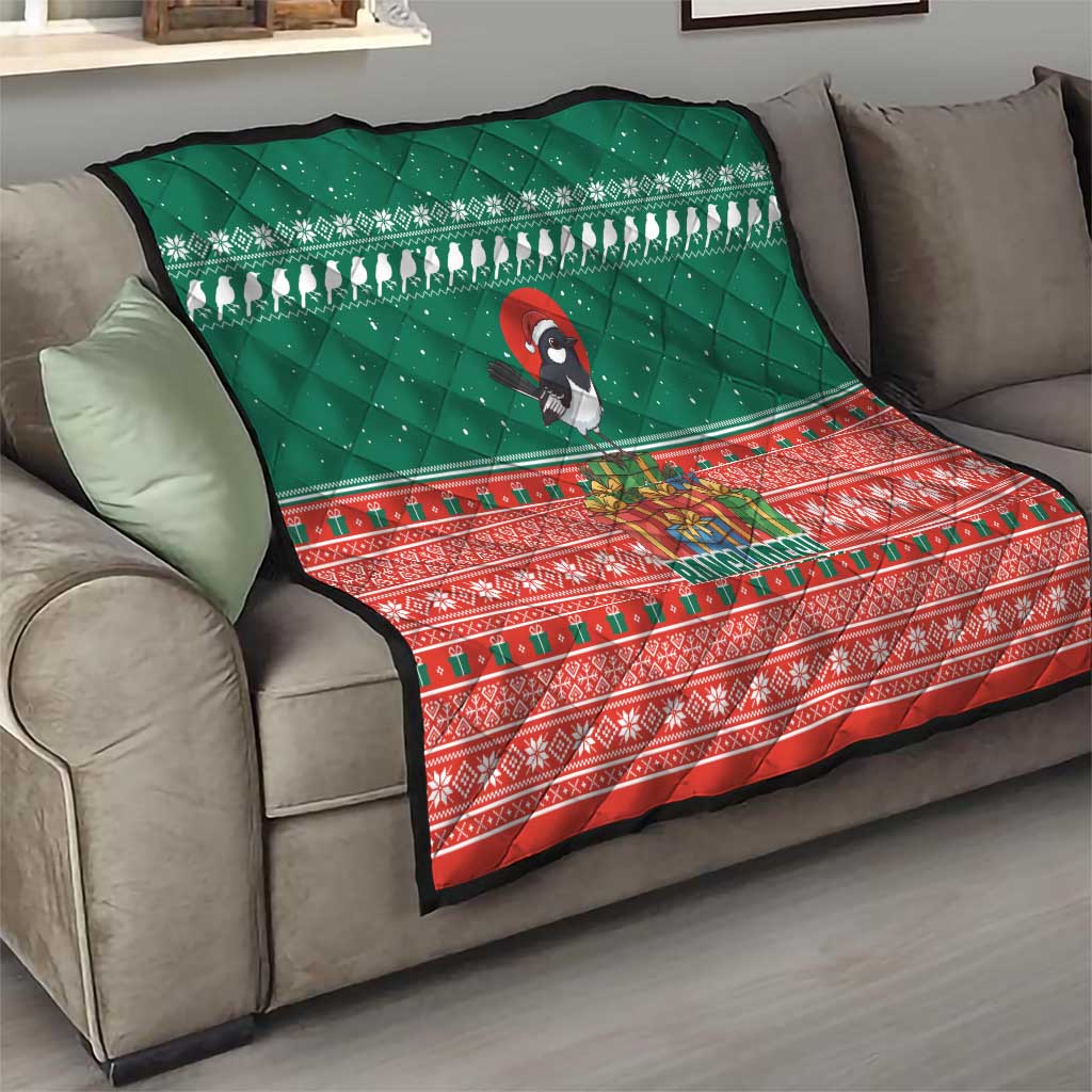 Bangladesh Christmas Quilt with Black-Capped Bird Gift Stack and Green Red Snowflake Pattern - Wonder Print Shop
