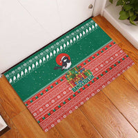 Bangladesh Christmas Rubber Doormat with Black-Capped Bird Gift Stack and Green Red Snowflake Pattern - Wonder Print Shop