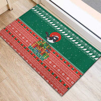 Bangladesh Christmas Rubber Doormat with Black-Capped Bird Gift Stack and Green Red Snowflake Pattern - Wonder Print Shop