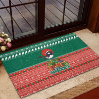 Bangladesh Christmas Rubber Doormat with Black-Capped Bird Gift Stack and Green Red Snowflake Pattern - Wonder Print Shop