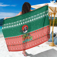Bangladesh Christmas Sarong with Black-Capped Bird Gift Stack and Green Red Snowflake Pattern - Wonder Print Shop