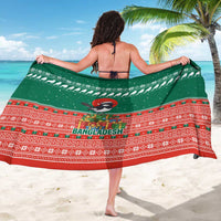 Bangladesh Christmas Sarong with Black-Capped Bird Gift Stack and Green Red Snowflake Pattern - Wonder Print Shop