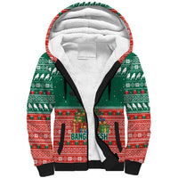 Bangladesh Christmas Sherpa Hoodie with Black-Capped Bird Gift Stack and Green Red Snowflake Pattern - Wonder Print Shop