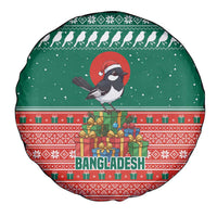 Bangladesh Christmas Spare Tire Cover with Black-Capped Bird Gift Stack and Green Red Snowflake Pattern - Wonder Print Shop