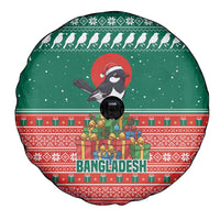 Bangladesh Christmas Spare Tire Cover with Black-Capped Bird Gift Stack and Green Red Snowflake Pattern - Wonder Print Shop