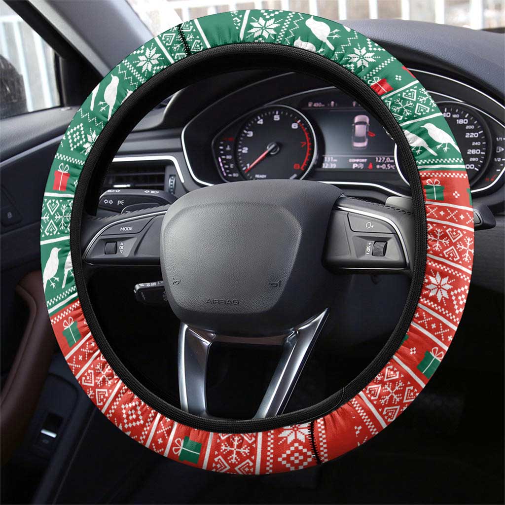 Bangladesh Christmas Steering Wheel Cover with Black-Capped Bird Gift Stack and Green Red Snowflake Pattern - Wonder Print Shop