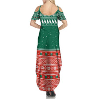 Bangladesh Christmas Summer Maxi Dress with Black-Capped Bird Gift Stack and Green Red Snowflake Pattern - Wonder Print Shop