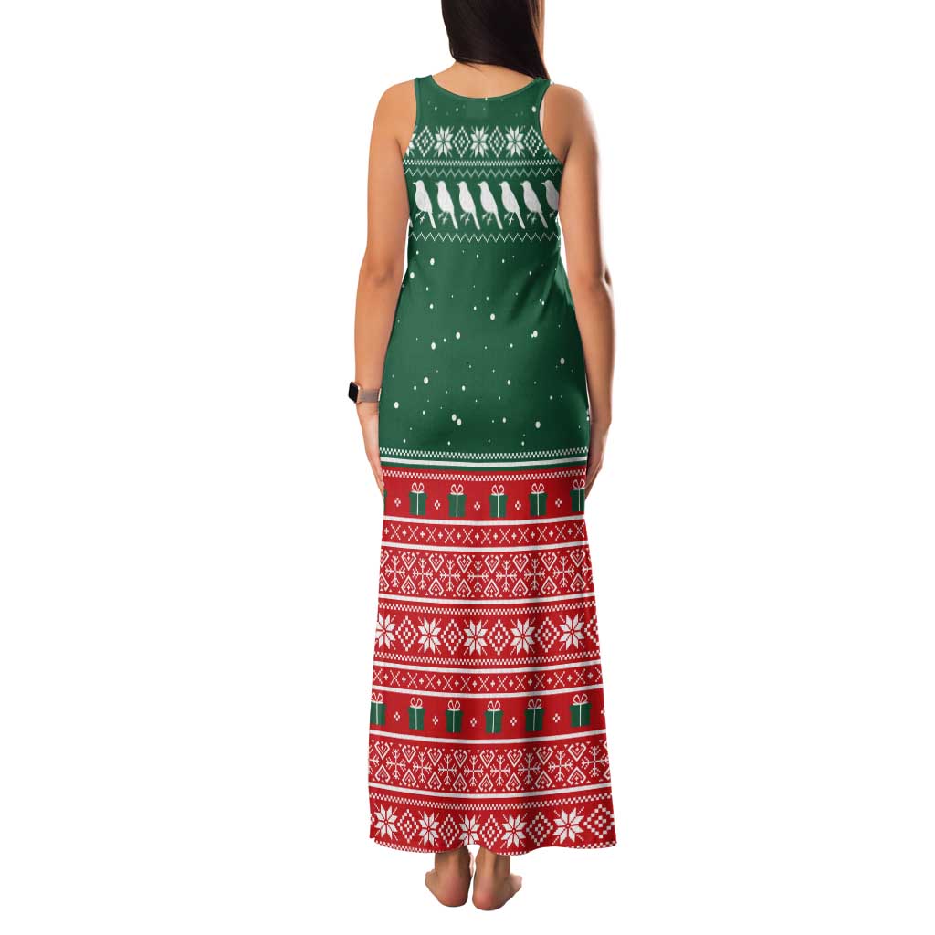 Bangladesh Christmas Tank Maxi Dress with Black-Capped Bird Gift Stack and Green Red Snowflake Pattern - Wonder Print Shop