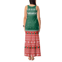 Bangladesh Christmas Tank Maxi Dress with Black-Capped Bird Gift Stack and Green Red Snowflake Pattern - Wonder Print Shop