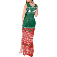 Bangladesh Christmas Tank Maxi Dress with Black-Capped Bird Gift Stack and Green Red Snowflake Pattern - Wonder Print Shop