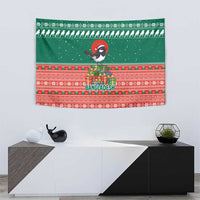 Bangladesh Christmas Tapestry with Black-Capped Bird Gift Stack and Green Red Snowflake Pattern - Wonder Print Shop