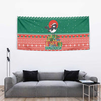 Bangladesh Christmas Tapestry with Black-Capped Bird Gift Stack and Green Red Snowflake Pattern - Wonder Print Shop